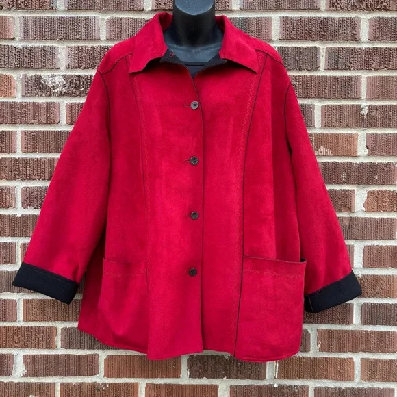 Vintage Alfred Dunner Women’s Sz 16W Red Faux Suede Fleece interior Jacket - Picture 1 of 10